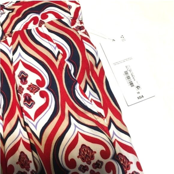 Liz Claiborne Wide Leg Pants Women Size 18 Flat Front Comfort Red Blue Geo Print - Picture 8 of 15